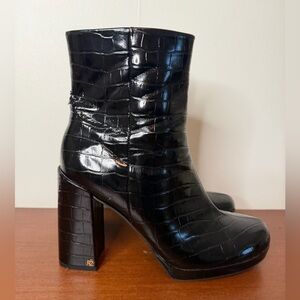 Rachel Zoe Croc Embossed Black Booties
